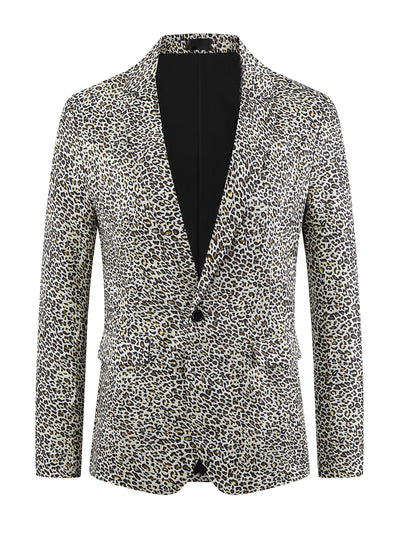 Animal Printed Blazers for Men's Peak Lapel One Button Slim Fit Party Tuxedo Sports Coats