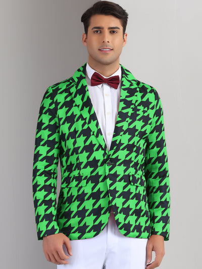 Bublédon Houndstooth Pattern Blazers for Men's Slim Fit Prom Business Sport Coats