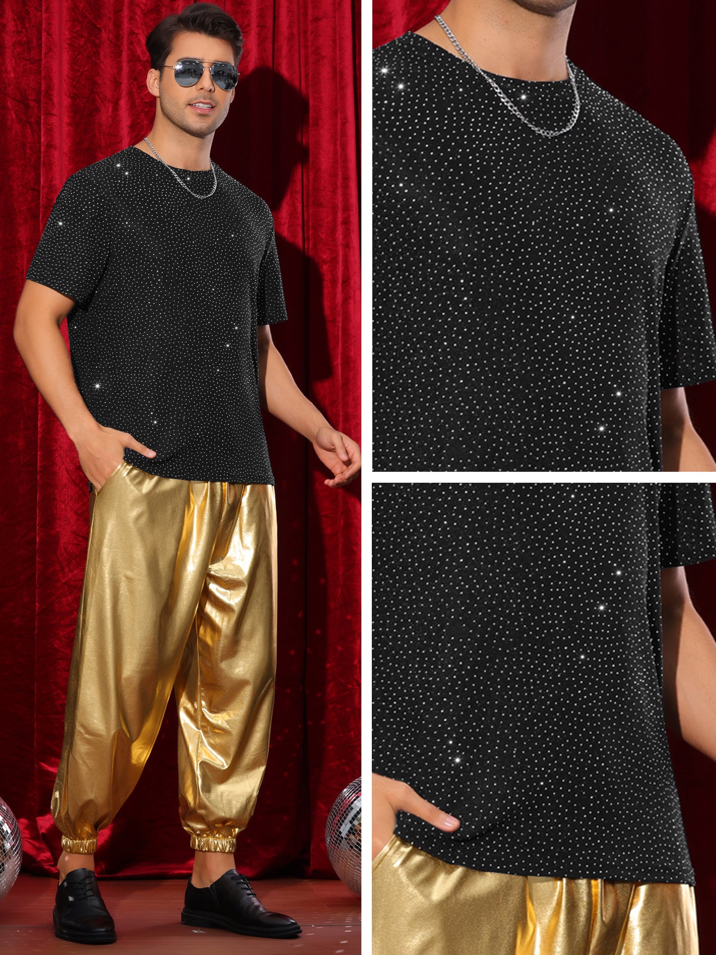 Bublédon Metallic T Shirt for Men's Sparkly Short Sleeve Party Tee Shiny Club Glitter T-Shirt