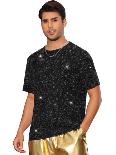 Metallic T Shirt for Men's Sparkly Short Sleeve Party Tee Shiny Club Glitter T-Shirt