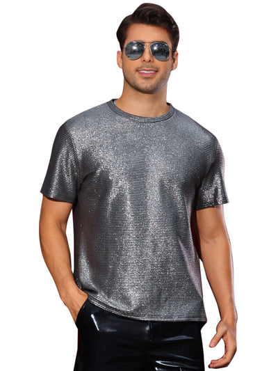 Glitter T Shirt for Men's Short Sleeve Metallic Party Tees Nightout Sparkly T-Shirts