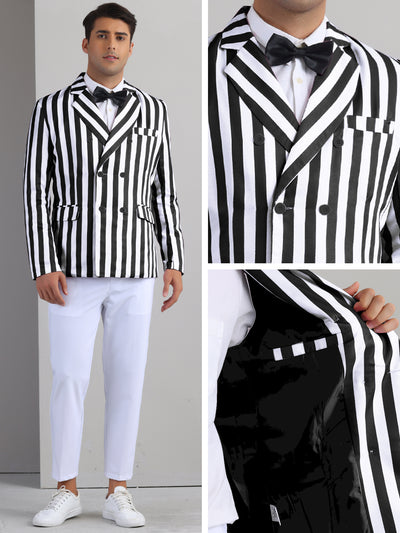 Striped Blazers for Men's Peak Lapel Sports Coat Double Breasted Business Stripes Suit Jacket