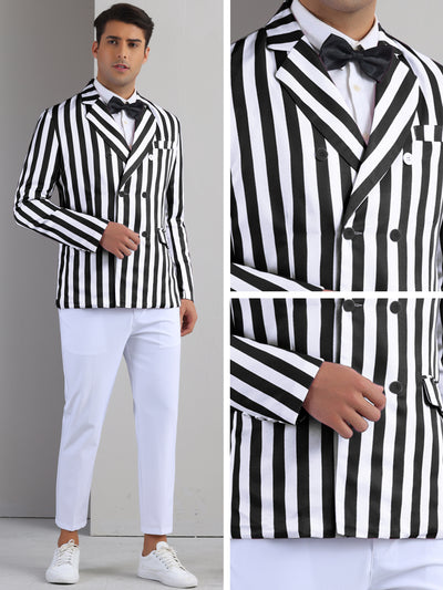 Striped Blazers for Men's Peak Lapel Sports Coat Double Breasted Business Stripes Suit Jacket