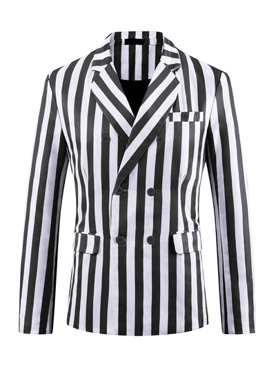 Striped Blazers for Men's Peak Lapel Sports Coat Double Breasted Business Stripes Suit Jacket