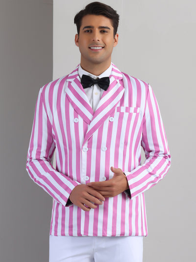 Striped Blazers for Men's Peak Lapel Sports Coat Double Breasted Business Stripes Suit Jacket