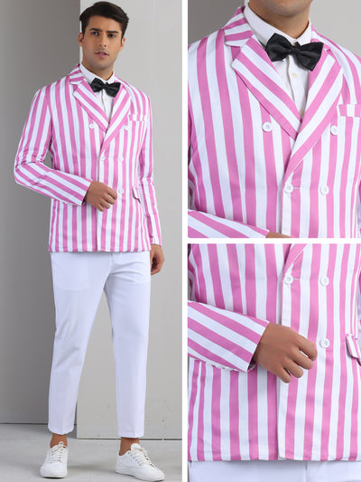 Striped Blazers for Men's Peak Lapel Sports Coat Double Breasted Business Stripes Suit Jacket