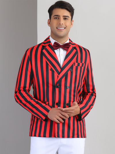 Striped Blazers for Men's Peak Lapel Sports Coat Double Breasted Business Stripes Suit Jacket