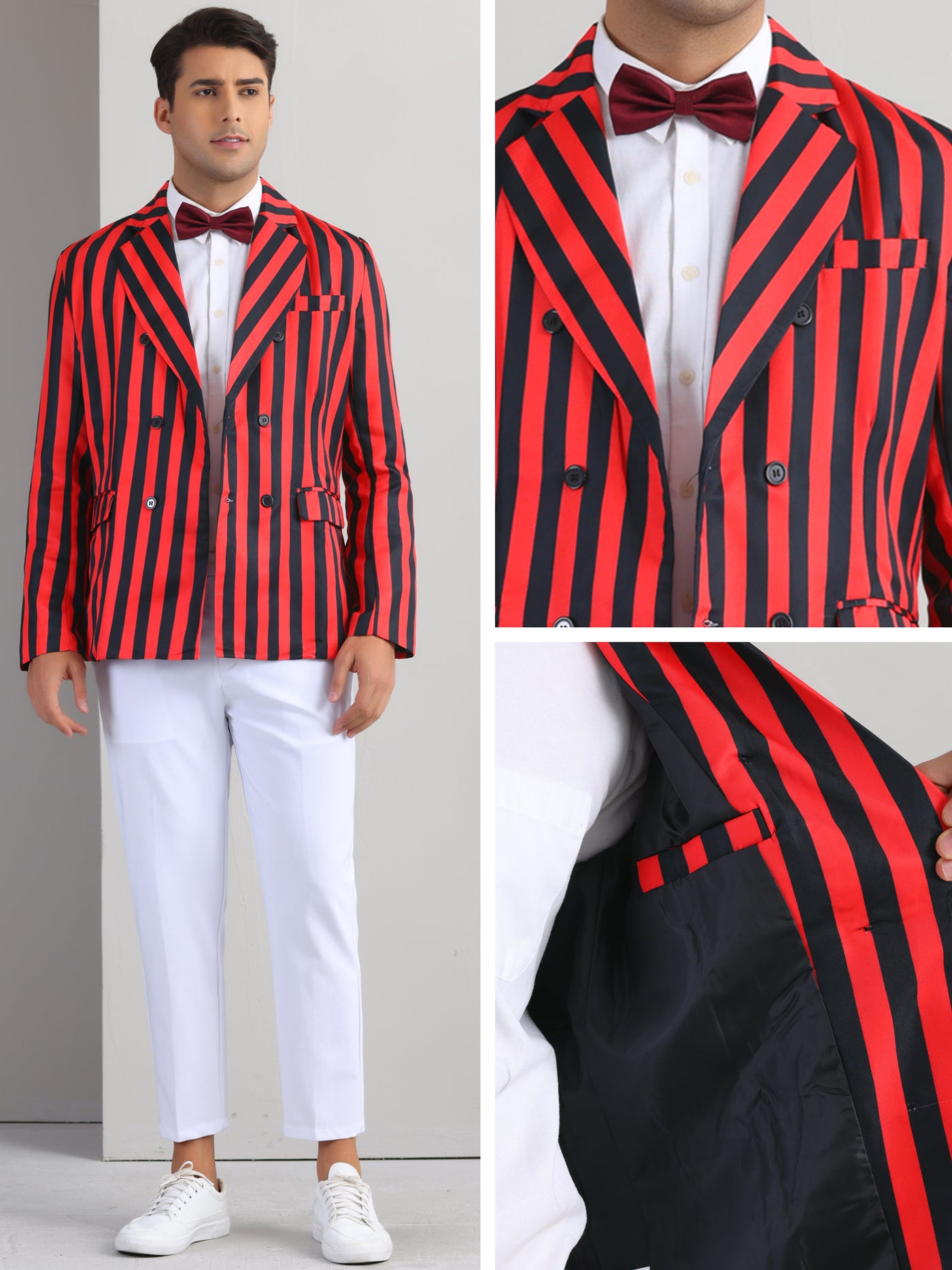 Bublédon Striped Blazers for Men's Peak Lapel Sports Coat Double Breasted Business Stripes Suit Jacket