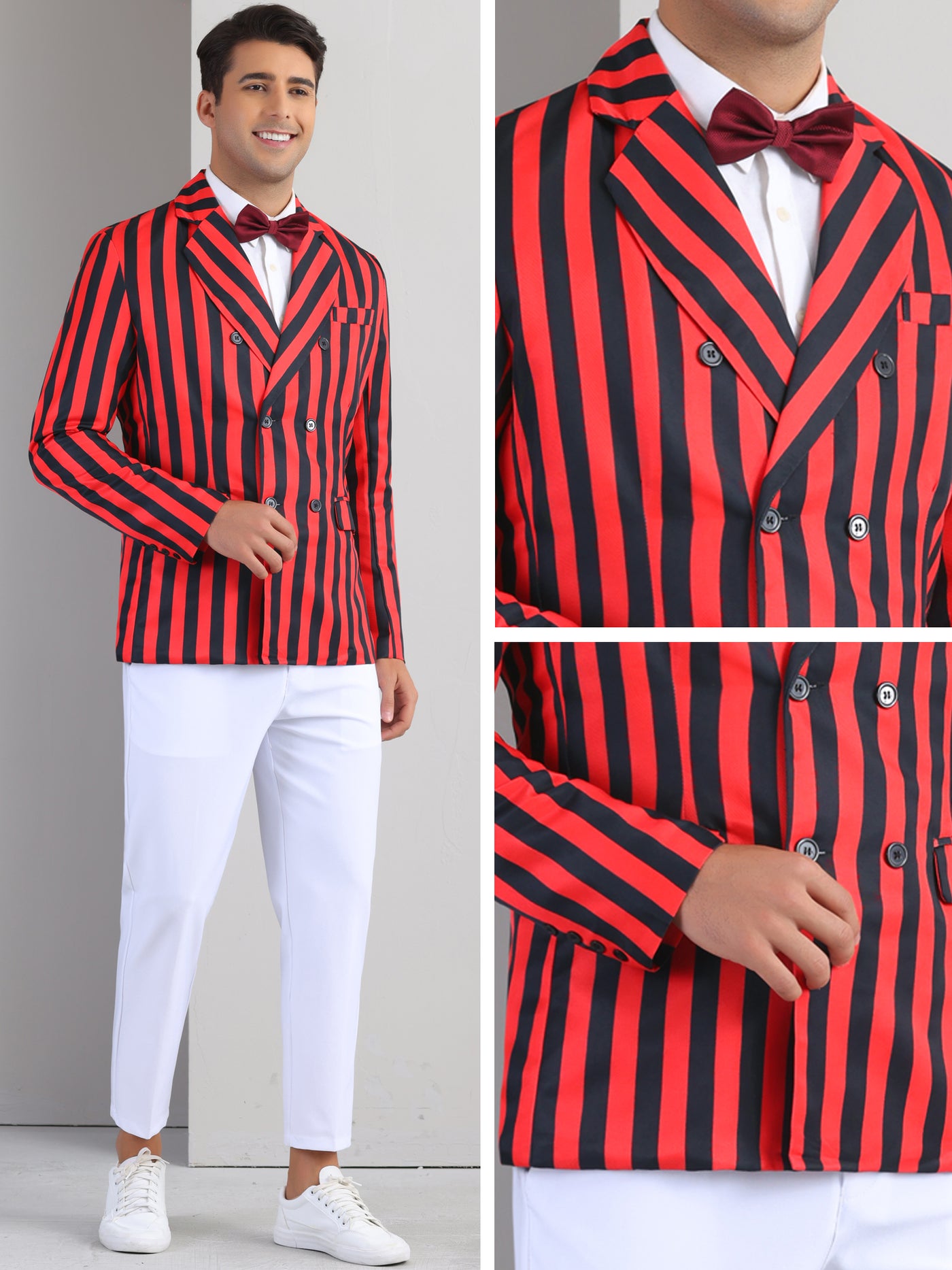 Bublédon Striped Blazers for Men's Peak Lapel Sports Coat Double Breasted Business Stripes Suit Jacket