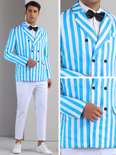 Striped Blazers for Men's Peak Lapel Sports Coat Double Breasted Business Stripes Suit Jacket