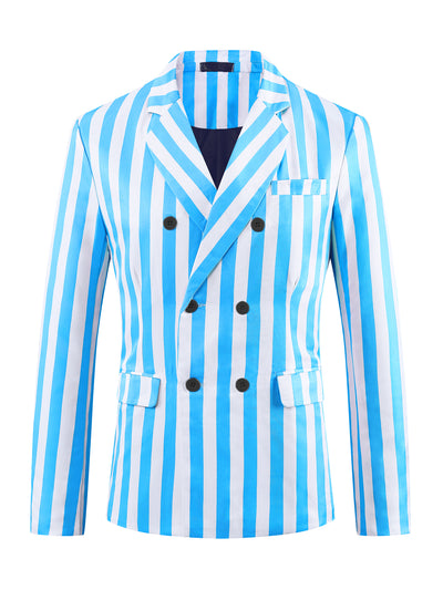 Striped Blazers for Men's Peak Lapel Sports Coat Double Breasted Business Stripes Suit Jacket