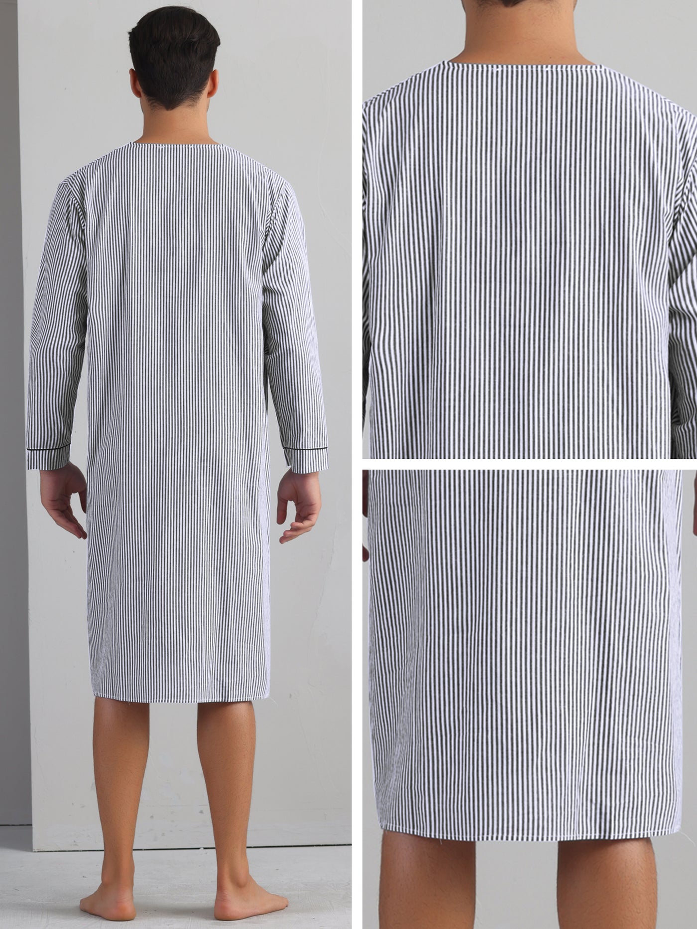 Bublédon Striped Nightshirts for Men's V-Neck Button Down Nightgown Long Sleeve Stripe Sleep Shirts