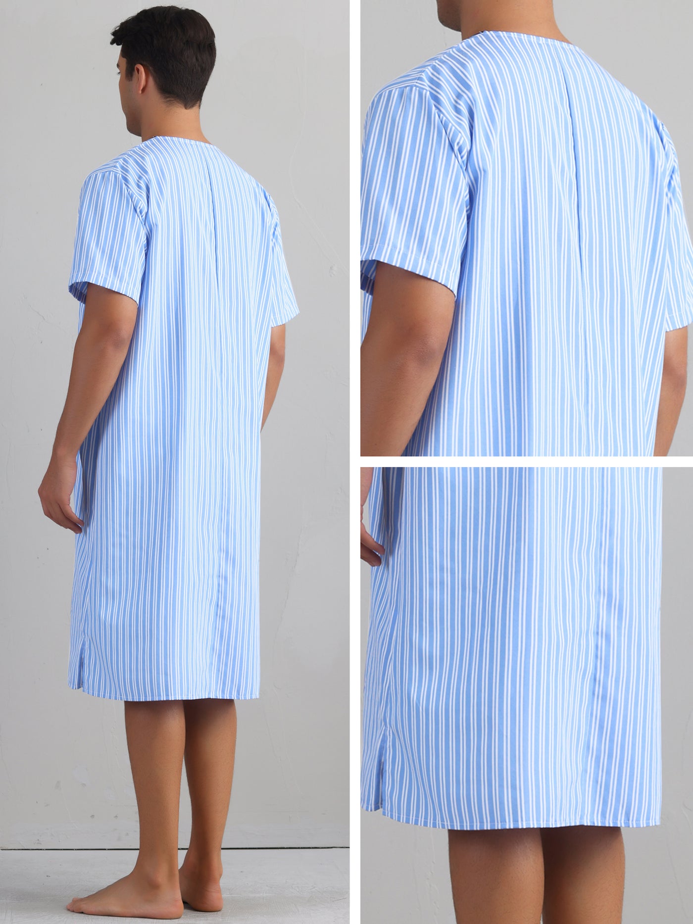 Bublédon Striped Nightshirts for Men's Short Sleeve Button Down Sleep Shirts V-Neck Stripes Nightgown