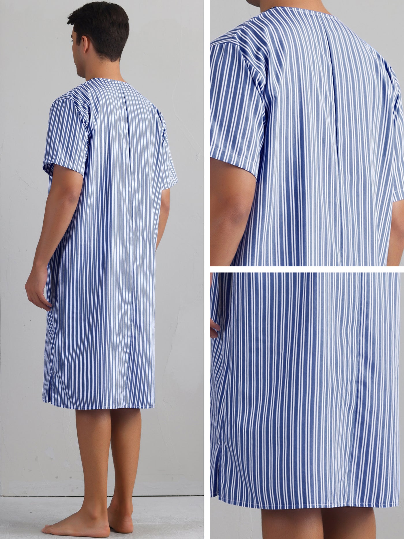 Bublédon Striped Nightshirts for Men's Short Sleeve Button Down Sleep Shirts V-Neck Stripes Nightgown