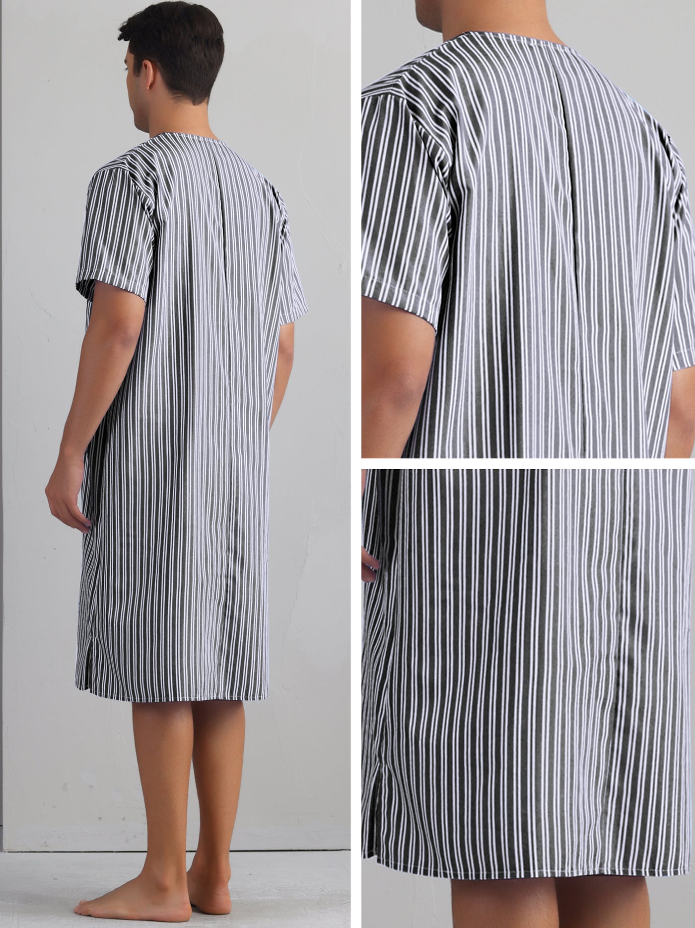 Bublédon Striped Nightshirts for Men's Short Sleeve Button Down Sleep Shirts V-Neck Stripes Nightgown