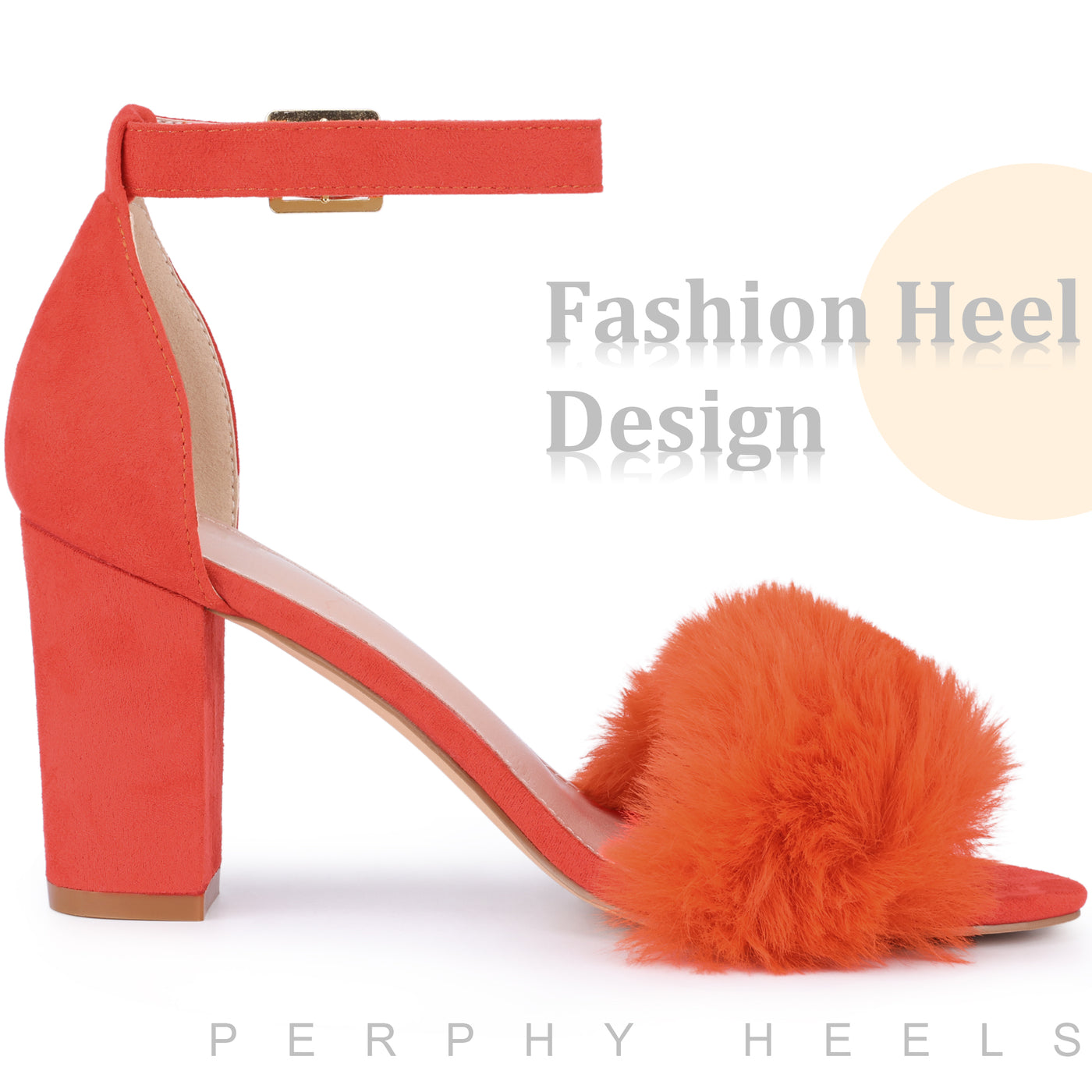 Bublédon Ankle Strap Faux Fur Block Chunky Heel Sandals for Women