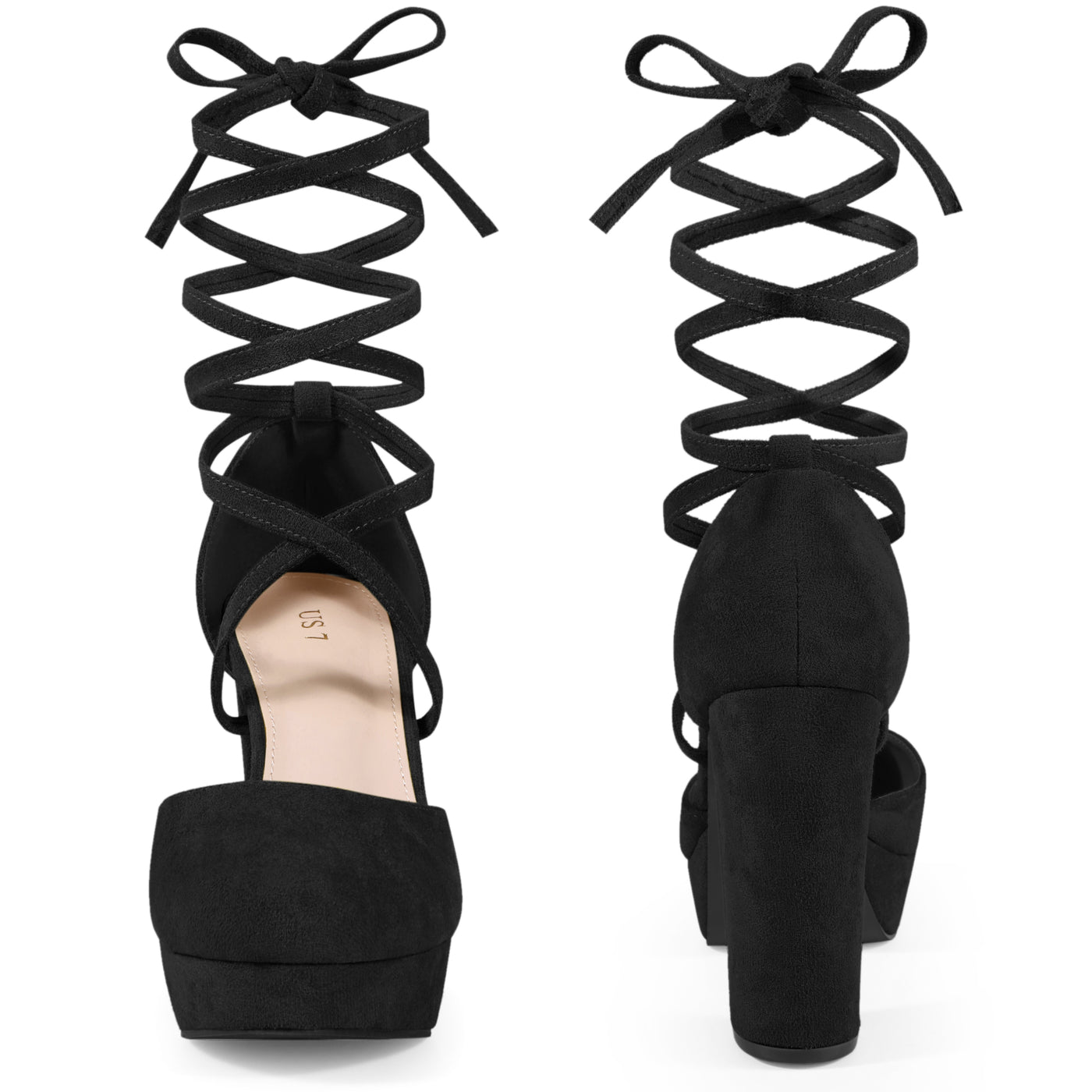 Bublédon Lace Up Strappy Platform Block Heel Pumps for Women