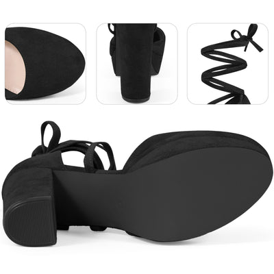 Lace Up Strappy Platform Block Heel Pumps for Women