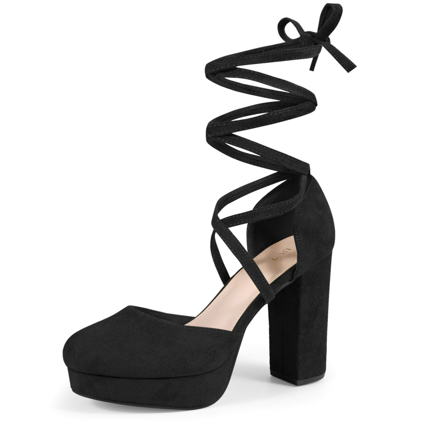Bublédon Lace Up Strappy Platform Block Heel Pumps for Women