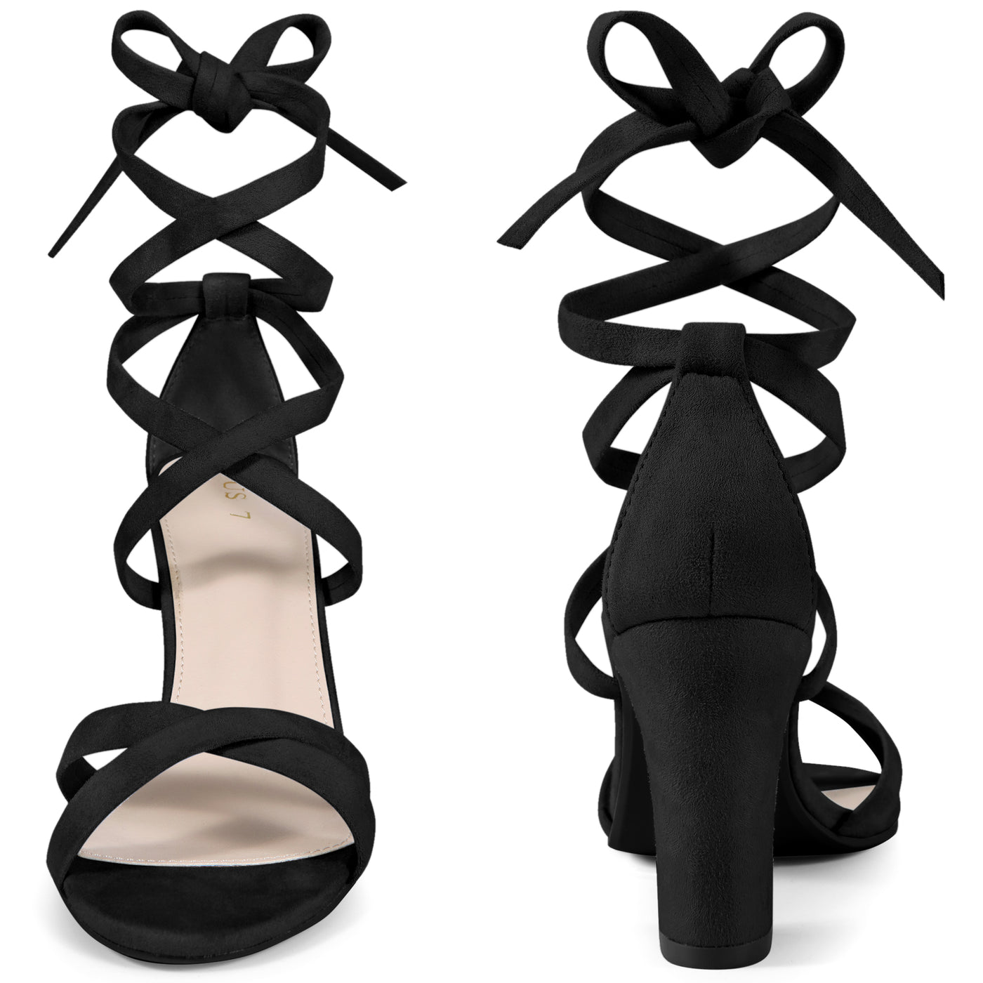 Bublédon Lace Up Strappy Block Heel Sandals for Women