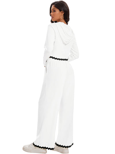 Onfers Two Piece Sets for Women Casual Cropped Half Button Hoodie Top Wide Leg Pants Ribbed Knit Tracksuit