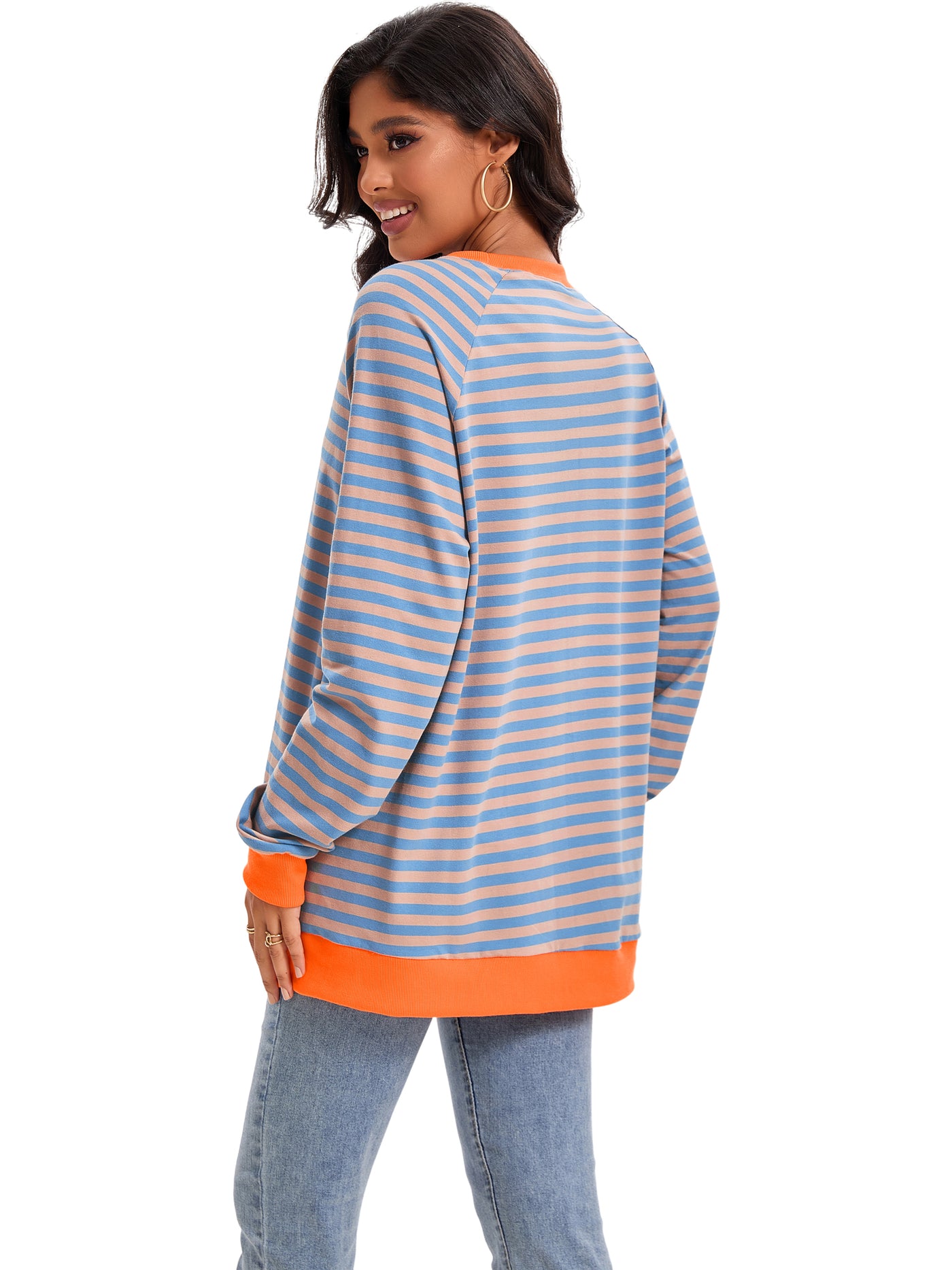 Bublédon Onfers Womens Split Hem Striped Oversized Sweatshirt Color Block Crew Neck Casual Loose Shirt Tops