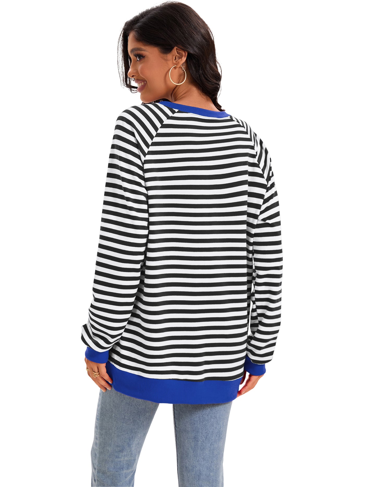 Bublédon Onfers Womens Split Hem Striped Oversized Sweatshirt Color Block Crew Neck Casual Loose Shirt Tops