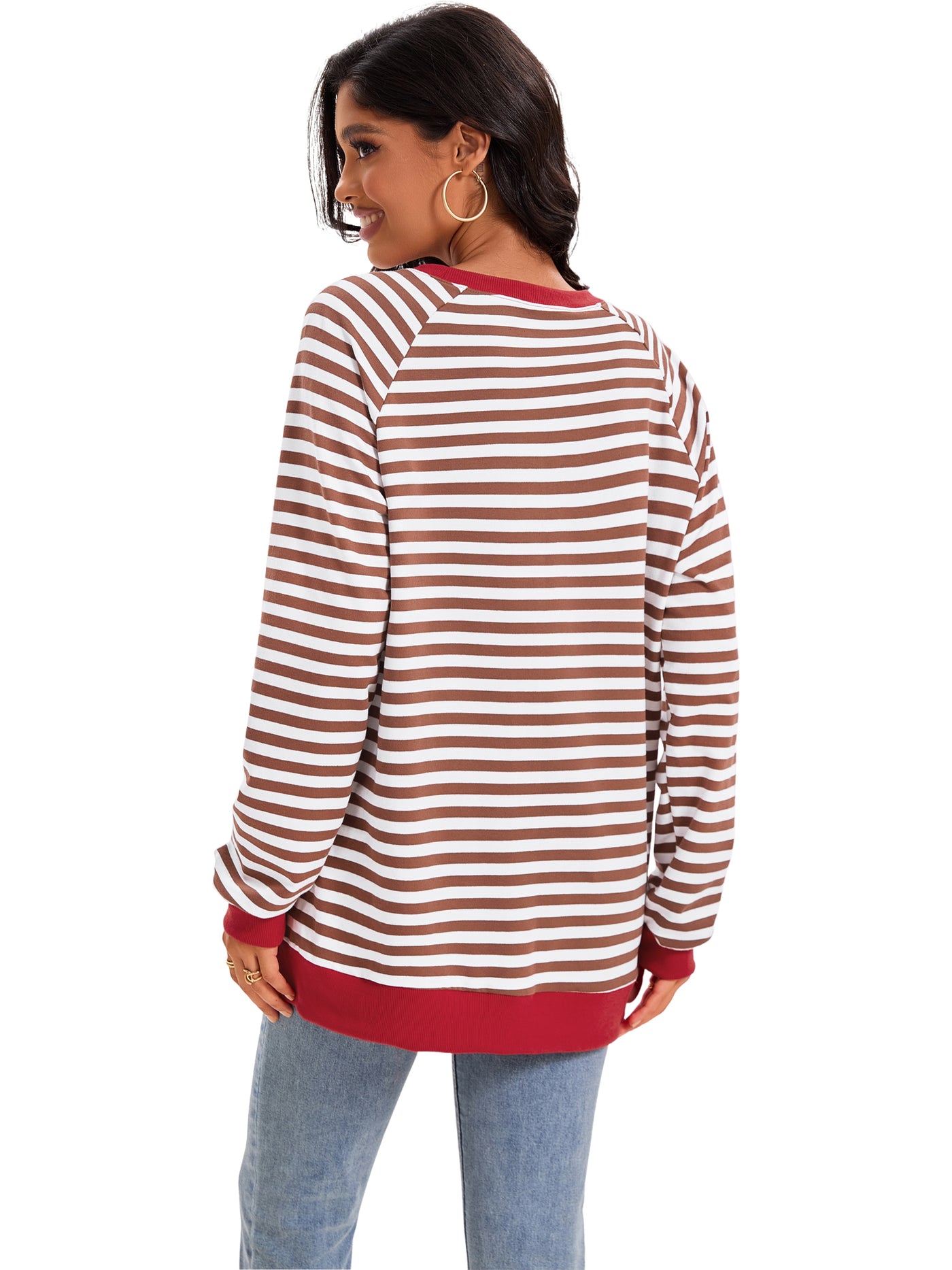 Bublédon Onfers Womens Split Hem Striped Oversized Sweatshirt Color Block Crew Neck Casual Loose Shirt Tops