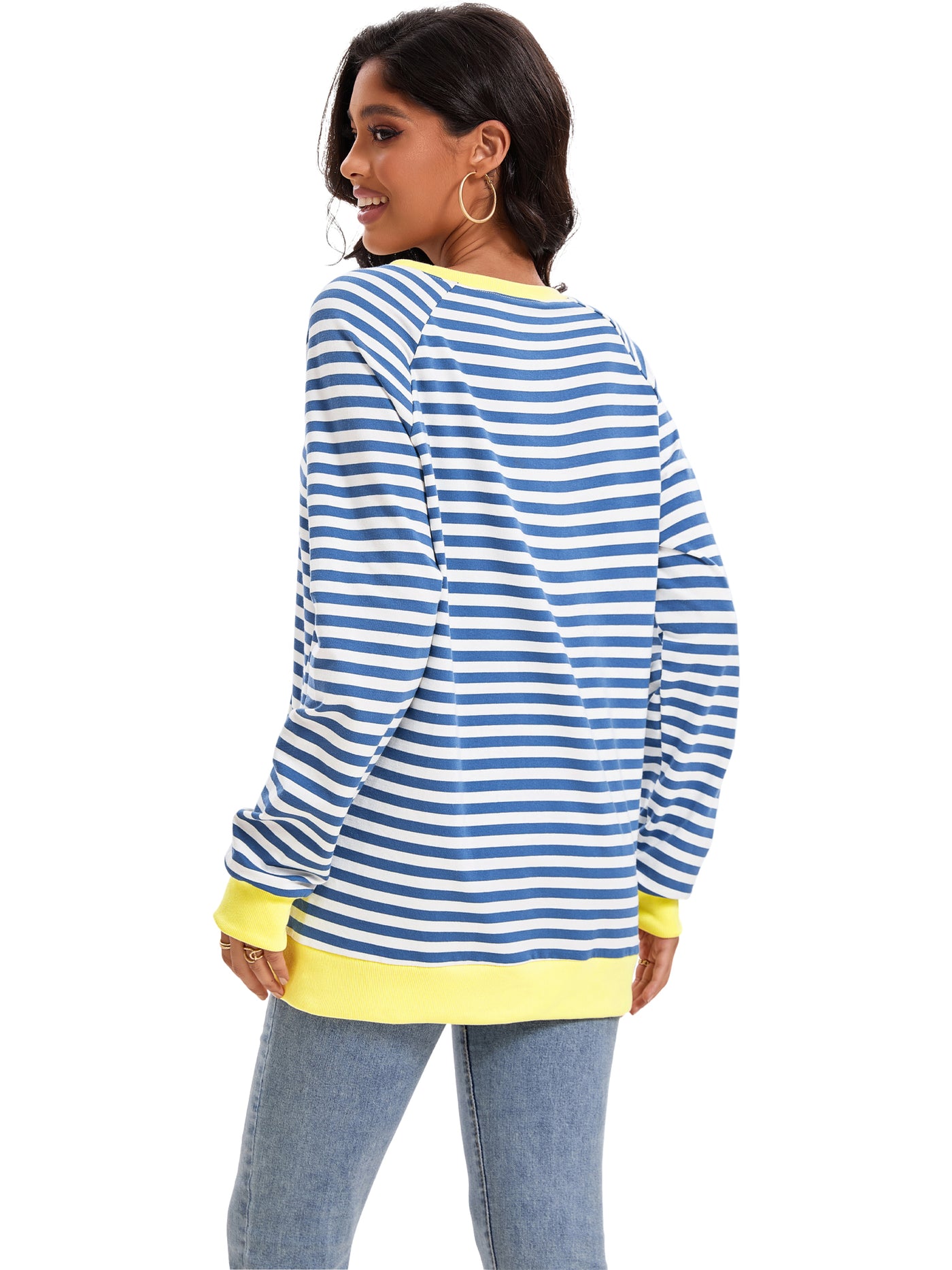 Bublédon Onfers Womens Split Hem Striped Oversized Sweatshirt Color Block Crew Neck Casual Loose Shirt Tops