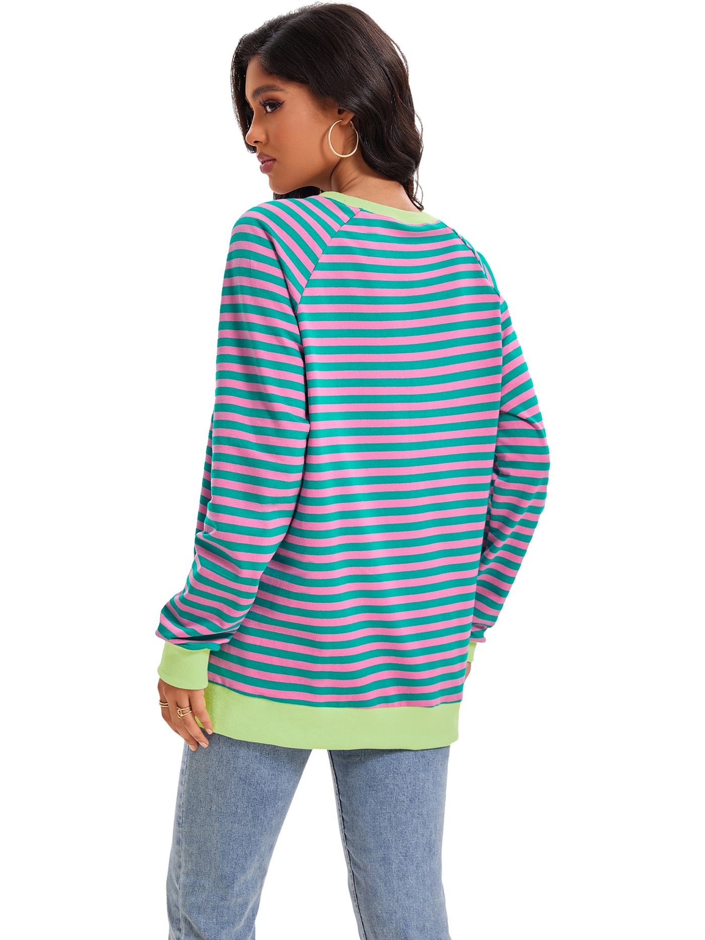 Bublédon Onfers Womens Split Hem Striped Oversized Sweatshirt Color Block Crew Neck Casual Loose Shirt Tops