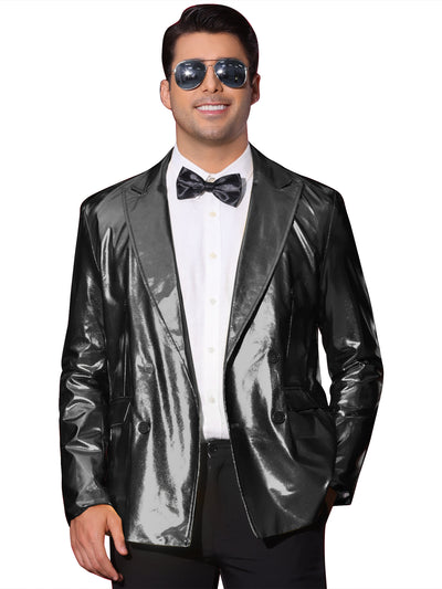 Sparkly Metallic Blazer for Men's Peak Lapel Double-Breasted Party Disco Sport Coat Shining Suit Jacket