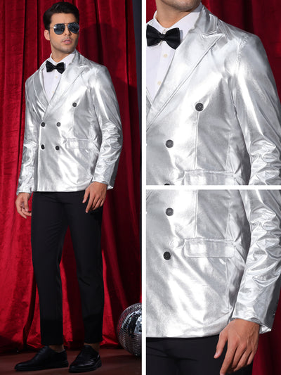 Sparkly Metallic Blazer for Men's Peak Lapel Double-Breasted Party Disco Sport Coat Shining Suit Jacket