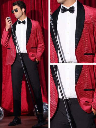 Sparkly Blazers for Men's Wedding Shawl Lapel Single-Brested Metallic Suit Jackets Glitter Sports Coat