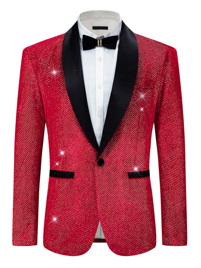 Sparkly Blazers for Men's Wedding Shawl Lapel Single-Brested Metallic Suit Jackets Glitter Sports Coat