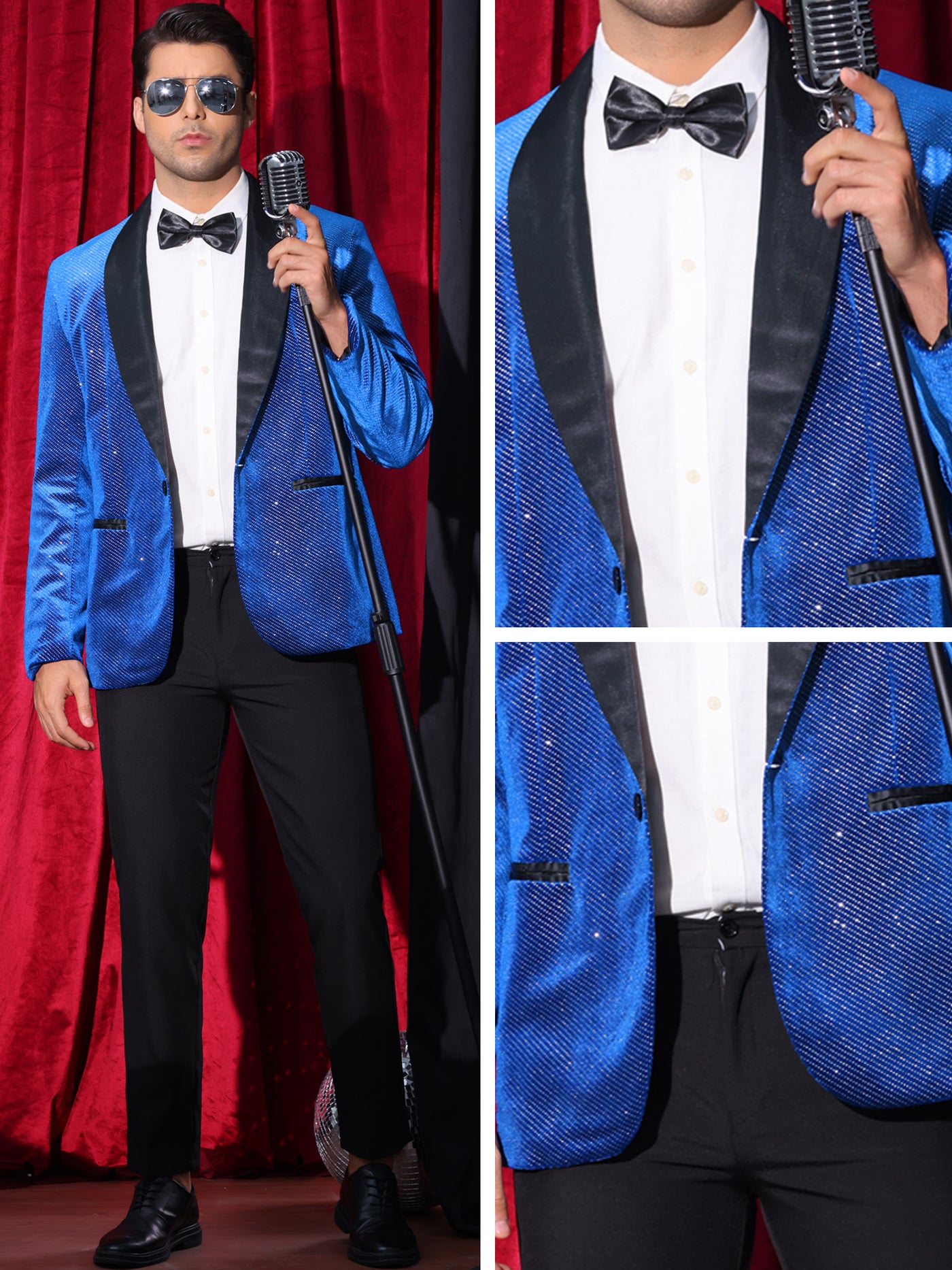 Bublédon Sparkly Blazers for Men's Wedding Shawl Lapel Single-Brested Metallic Suit Jackets Glitter Sports Coat