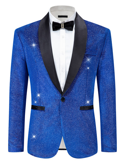 Sparkly Blazers for Men's Wedding Shawl Lapel Single-Brested Metallic Suit Jackets Glitter Sports Coat