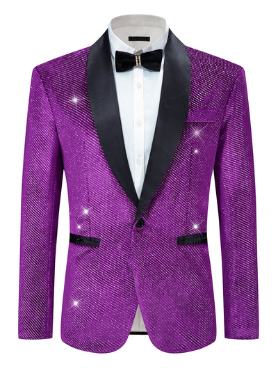 Sparkly Blazers for Men's Wedding Shawl Lapel Single-Brested Metallic Suit Jackets Glitter Sports Coat