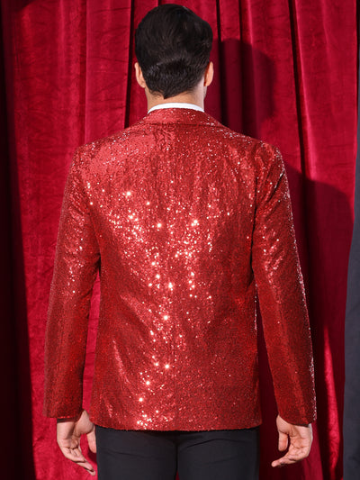 Sequin Blazers for Men's Peak Lapel Glitter Sport Coat Wedding Sparkly Suit Jacket