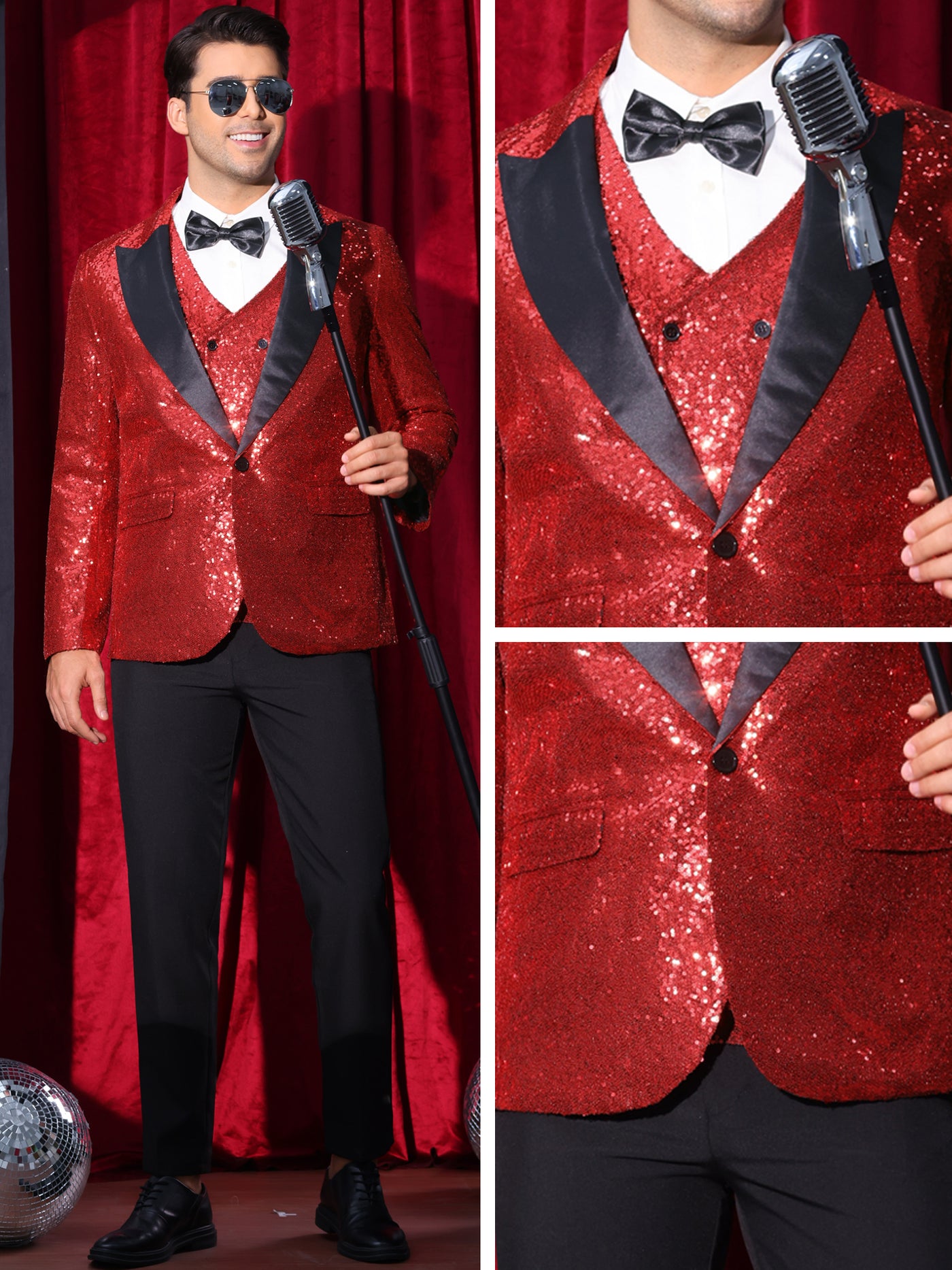 Bublédon Sequin Blazers for Men's Peak Lapel Glitter Sport Coat Wedding Sparkly Suit Jacket