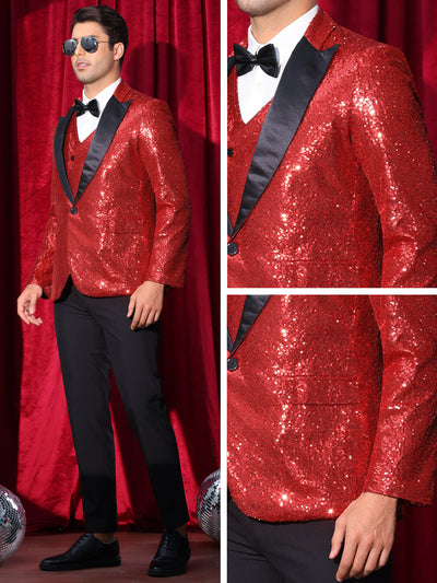 Sequin Blazers for Men's Peak Lapel Glitter Sport Coat Wedding Sparkly Suit Jacket