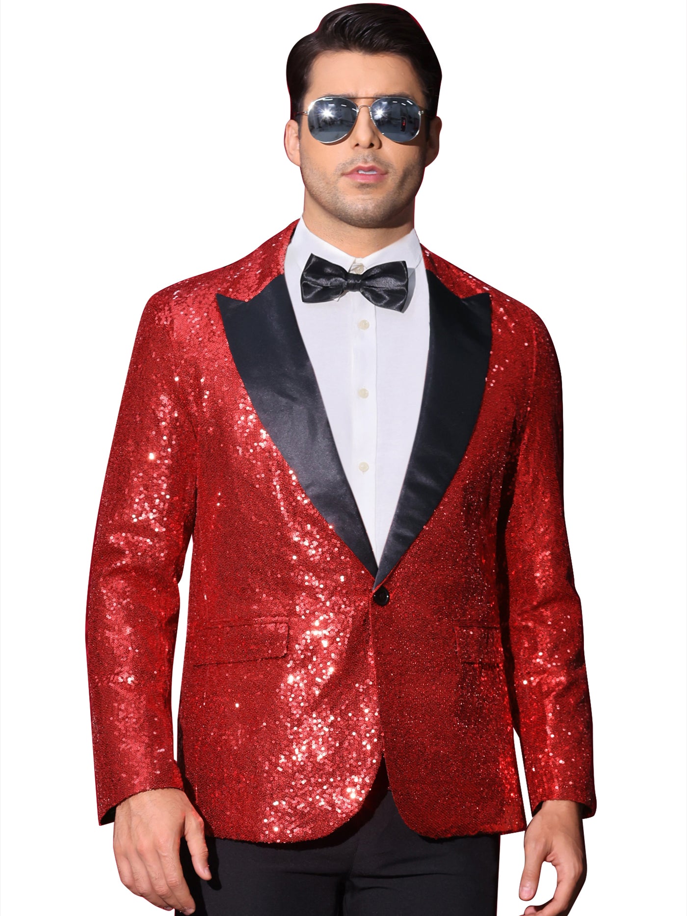 Bublédon Sequin Blazers for Men's Peak Lapel Glitter Sport Coat Wedding Sparkly Suit Jacket