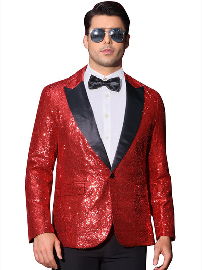 Sequin Blazers for Men's Peak Lapel Glitter Sport Coat Wedding Sparkly Suit Jacket