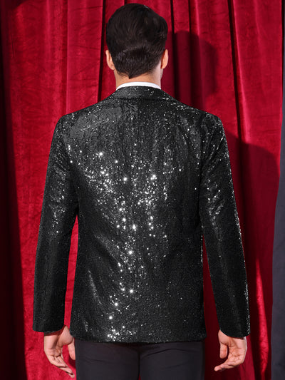 Sequin Blazers for Men's Peak Lapel Glitter Sport Coat Wedding Sparkly Suit Jacket