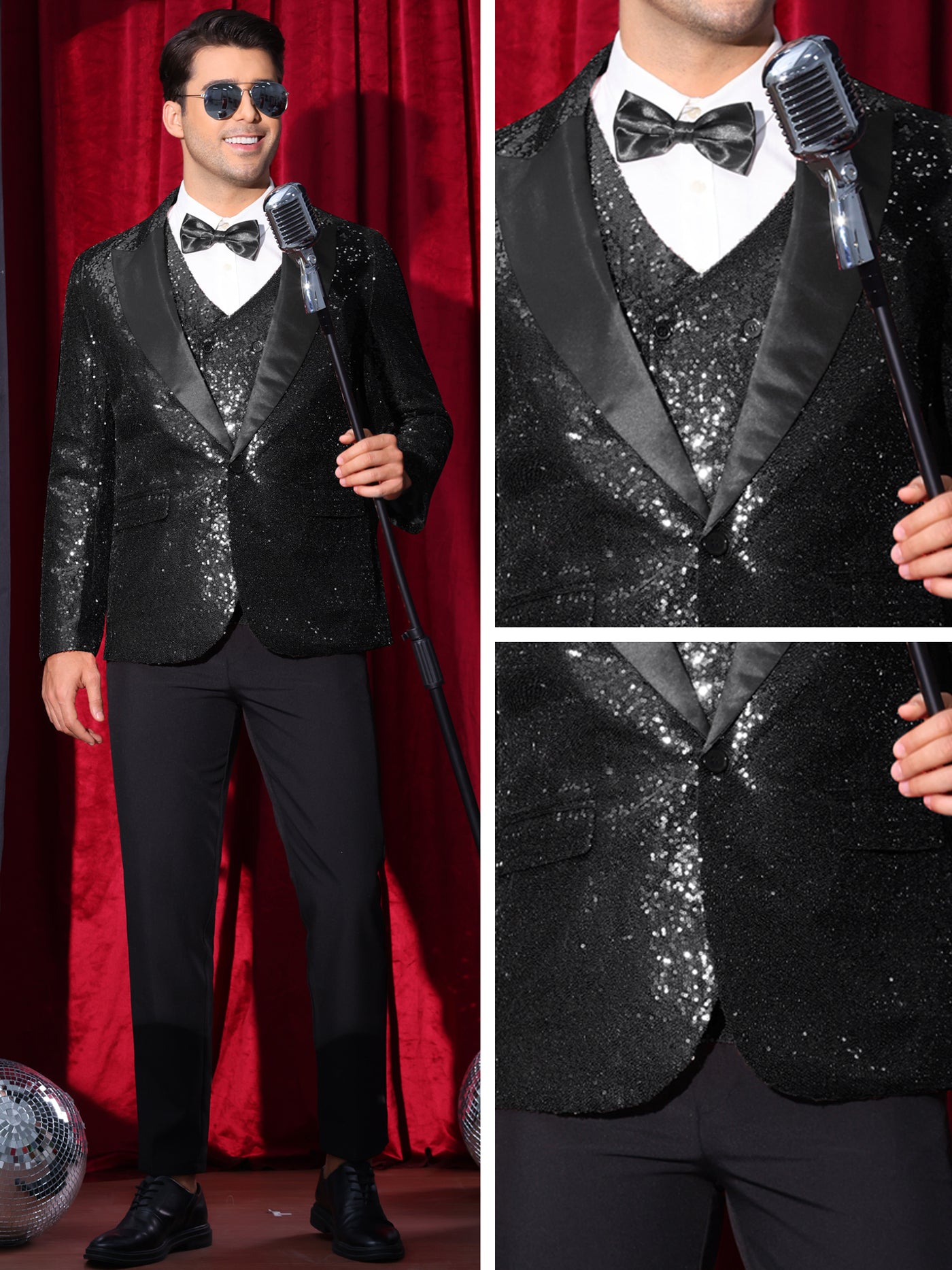 Bublédon Sequin Blazers for Men's Peak Lapel Glitter Sport Coat Wedding Sparkly Suit Jacket