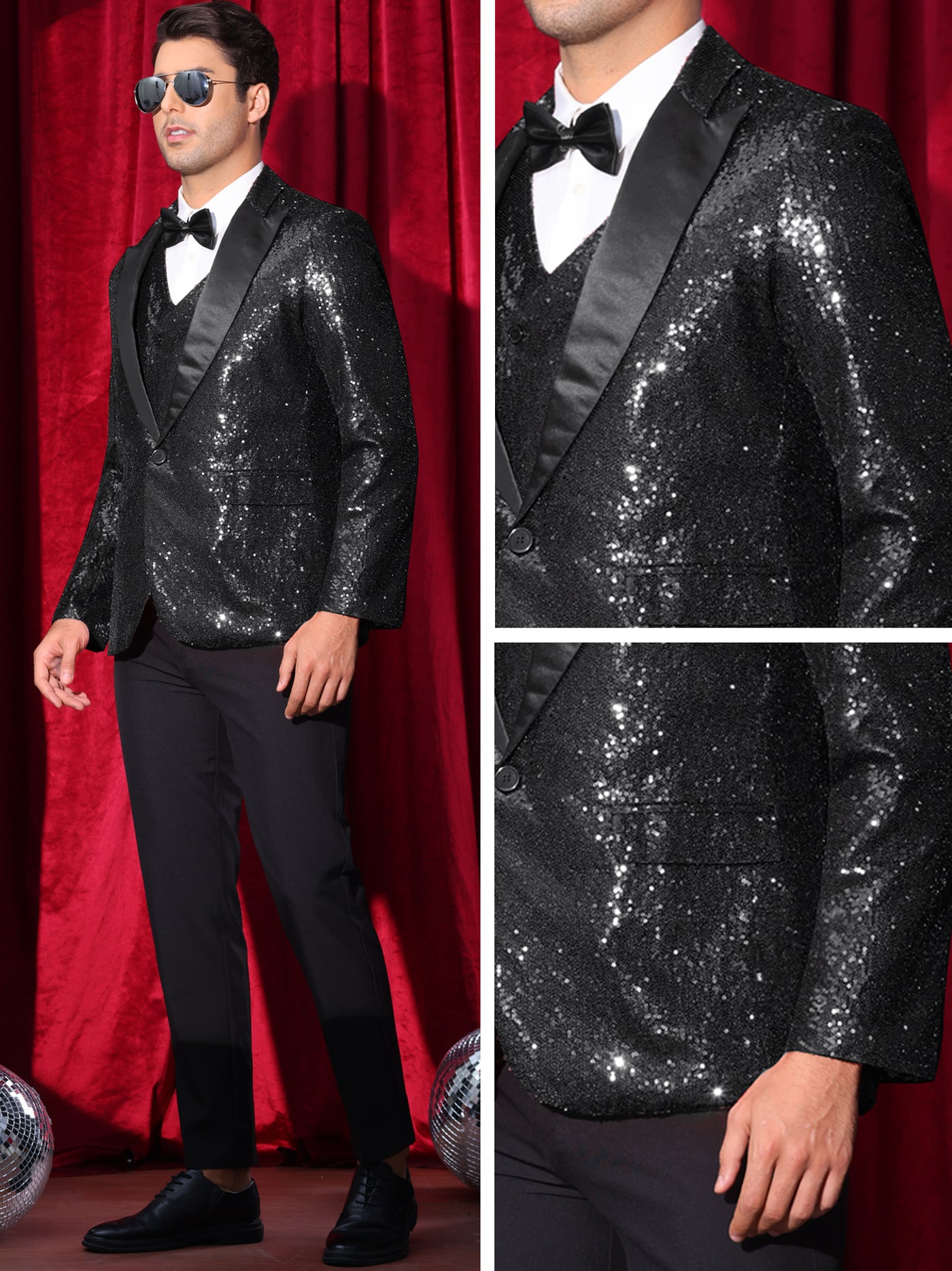 Bublédon Sequin Blazers for Men's Peak Lapel Glitter Sport Coat Wedding Sparkly Suit Jacket