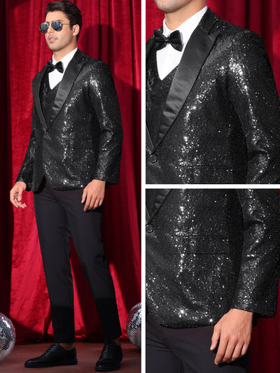 Sequin Blazers for Men's Peak Lapel Glitter Sport Coat Wedding Sparkly Suit Jacket