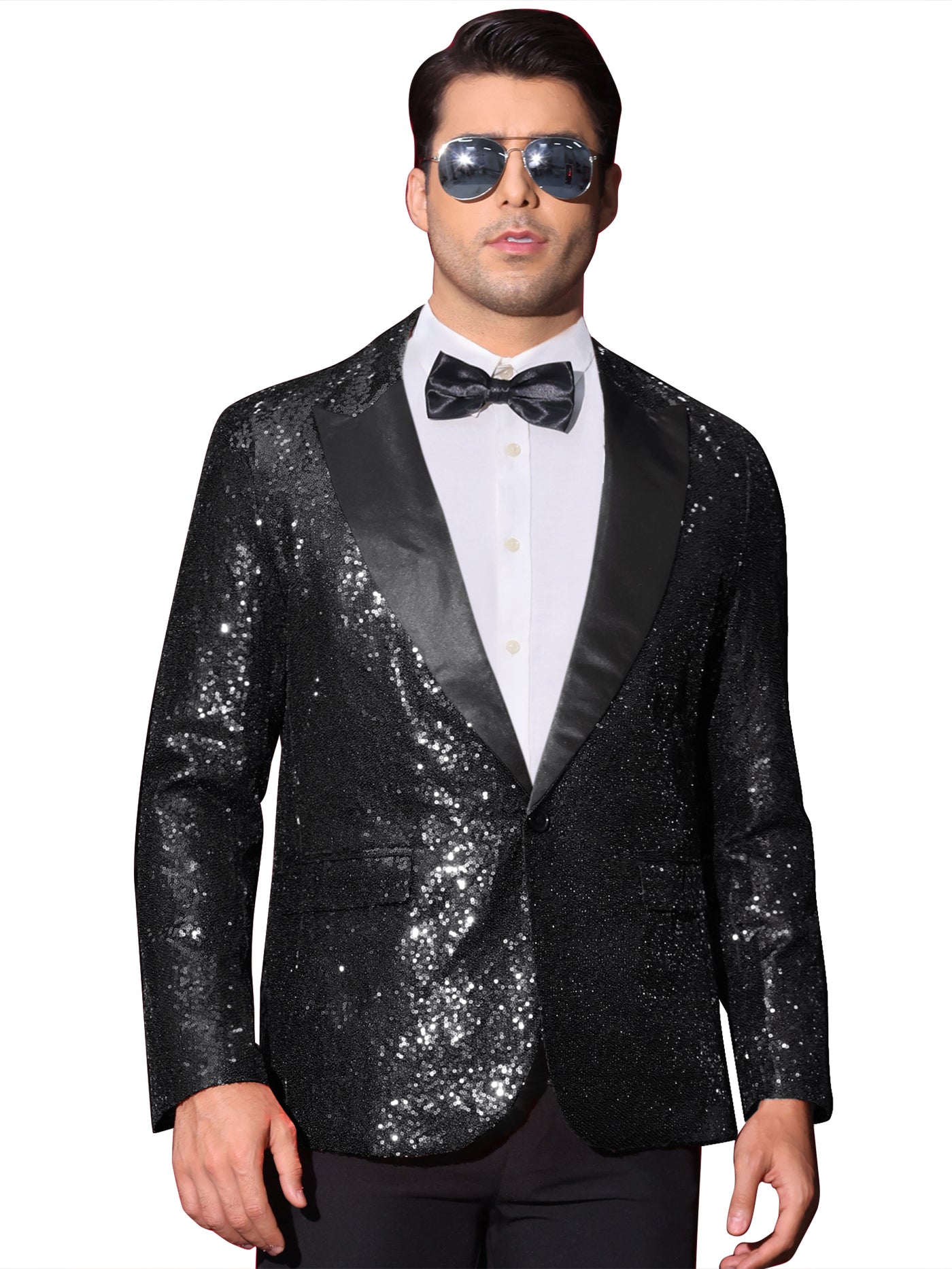 Bublédon Sequin Blazers for Men's Peak Lapel Glitter Sport Coat Wedding Sparkly Suit Jacket