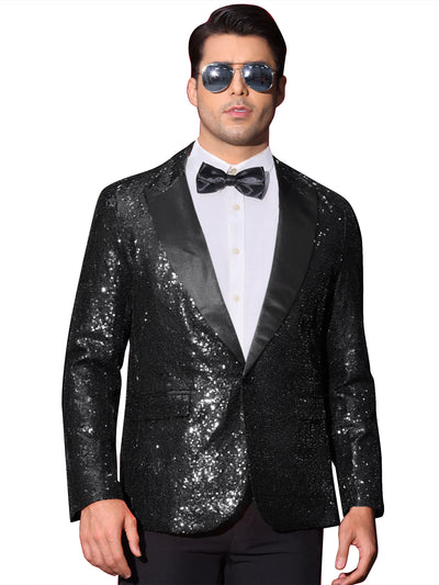 Sequin Blazers for Men's Peak Lapel Glitter Sport Coat Wedding Sparkly Suit Jacket