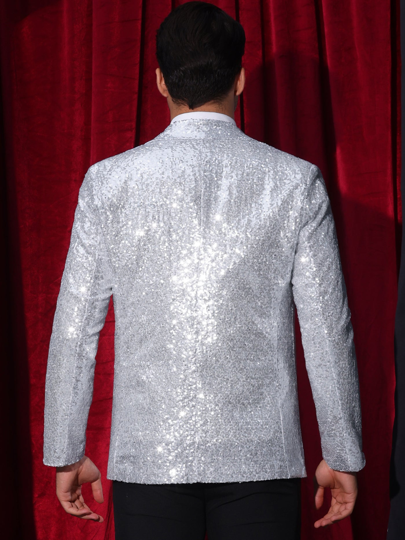 Bublédon Sequin Blazers for Men's Peak Lapel Glitter Sport Coat Wedding Sparkly Suit Jacket