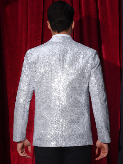 Sequin Blazers for Men's Peak Lapel Glitter Sport Coat Wedding Sparkly Suit Jacket